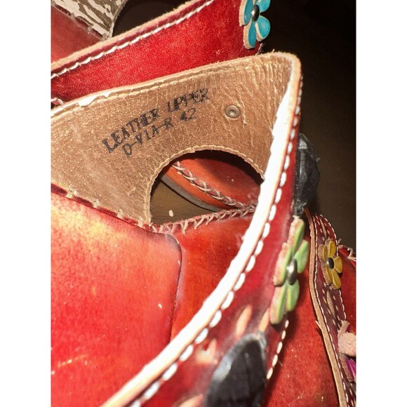 Spring step 42 sandals, Red Leather With Flowers *READ - Picture 6 of 8